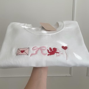 Valentines Day Sweatshirt, Cupid Sweatshirt,Heart Embroidered Sweatshirt, Embroidered Valentines Sweatshirt for Women, Coquette Bow Sweater