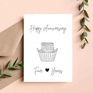 Four Year Wedding Anniversary Card | Happy Anniversary Card | Linen | 4 Years