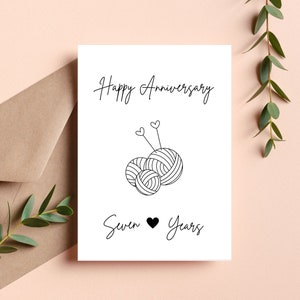 Seven Year Wedding Anniversary Card | Happy Anniversary Card | 7 Years | 7th Wedding Anniversary Card