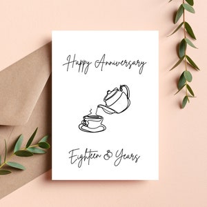18th Wedding Anniversary Card | Happy Anniversary Card | Wedding Anniversary Card | Porcelain | Eighteen Years