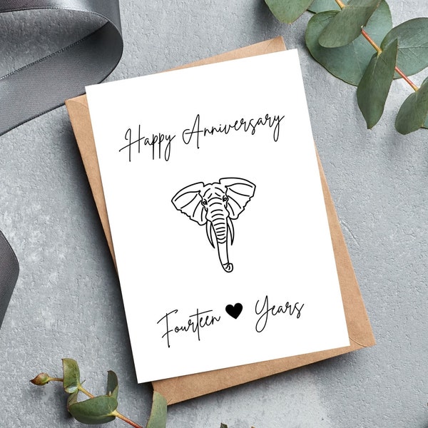 Fourteen Year Wedding Anniversary Card | Happy Anniversary Card | Ivory | 14 Years