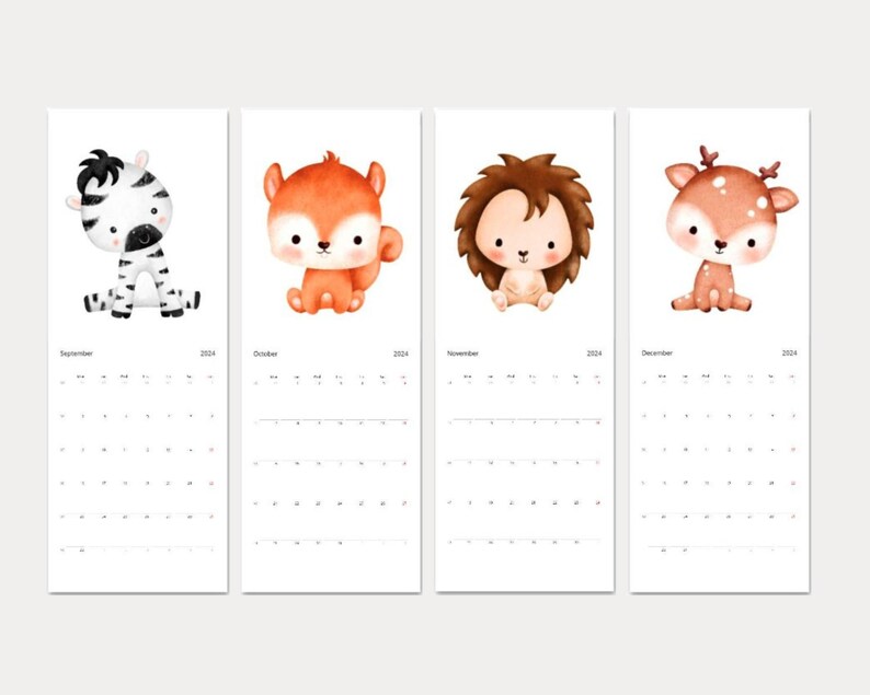 2024 Cute Animal Calendar Slim Wall Calendar 2024 2024 Slim Calendar