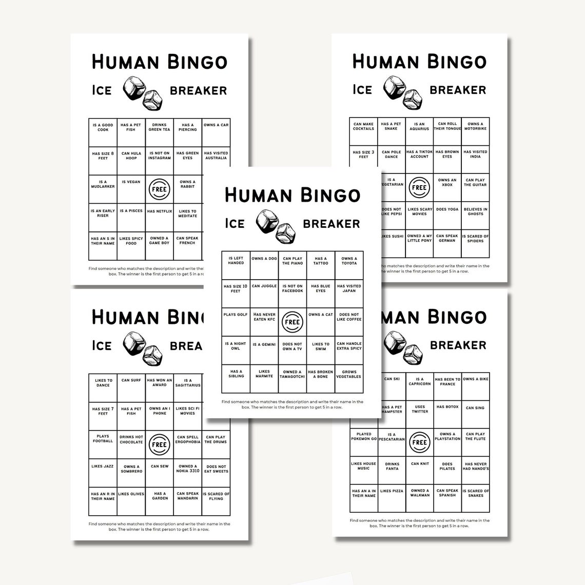 Human Bingo Ice Breaker Party Game 5 Game Bumper Pack Digital Download
