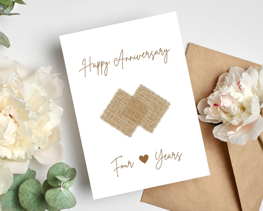 Four Year Wedding Anniversary Card Happy Anniversary Card Linen 4 Years