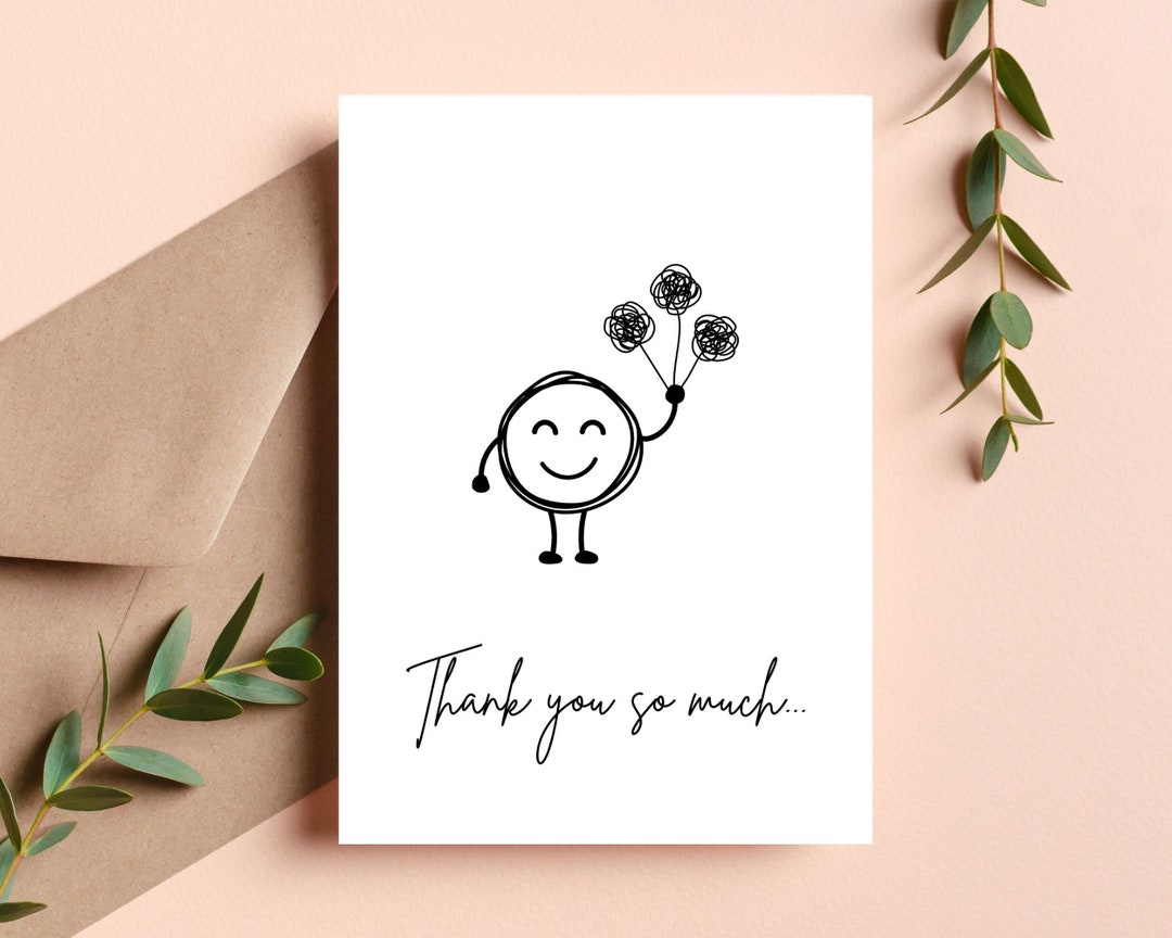 Cute Thank You Card Smiley Face Thank You Card Thank You Card Etsy