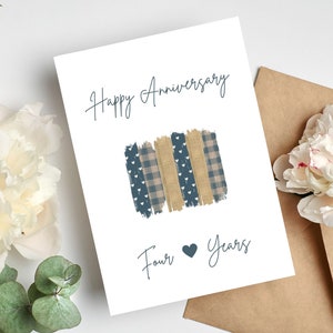 Four Year Anniversary Card | 4th Anniversary Card | 4th Wedding Anniversary Card | Happy Anniversary | Linen | 4 Years