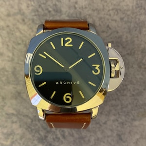 Italian Naval Homage Watch | Military | 45mm | Militare Antique Brown Leather Marina Strap | Retro Vintage Styling