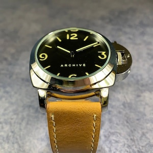 Italian Naval Homage Watch | Military | 45mm | Militare Light Tan Leather Marina Strap | Retro Vintage Styling