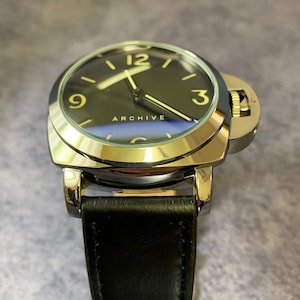 Italian Naval Homage Watch | Military | 45mm | Militare Black Leather Marina Strap | Retro Vintage Styling