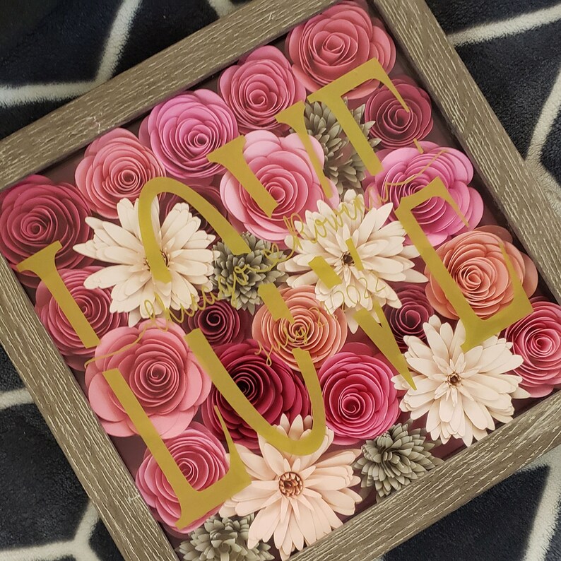 Floral Name Shadow Box Custom Floral Shadow Box Personalized Family