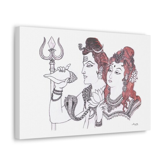 Drawing or sketch of lord shiva and parvati editable outline wall mural   murals spirituality indian india  myloviewcom