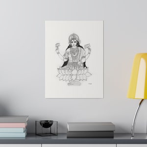 Lakshmi Indian Hindu devotional Canvas Stretched, 0.75&#39;&#39; , Shree Lakshmi Hindu Goddess , Maa Lakshmi , Mata Kamala Laxmi , Hinduism Canvas