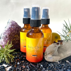 Premium Organic AURA CLEAR Reiki-Charged Crystal Spray, organic & wild essential oils, Smudge Spray, Aura Spray, Empath, Protection Spray