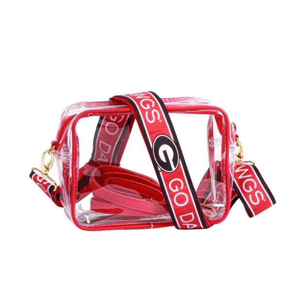 UGA - Licensed - Go Dawgs | Game Day | Clear Purse | Adjustable Strap | Back to School | Stadium Approved | Gifts | Crossbody | Spirit