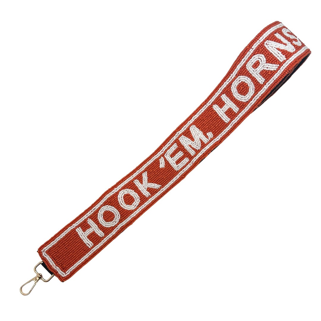 HOOK'EM HORNS Premium Beaded Uoft Fight Texas Licensed Purse Strap Game