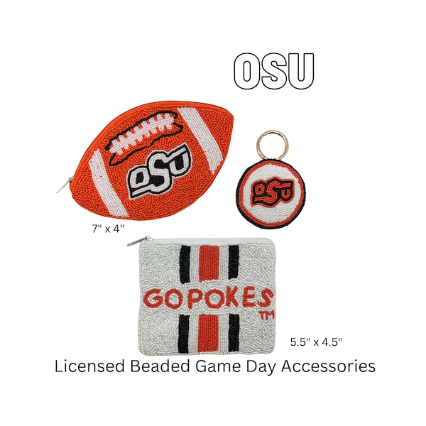 OSU Hand Beaded Game Day Essentials | Gift | Go Pokes | Football | Coin Purse | Licensed | Oklahoma | Orange and Blk | Graduation | College