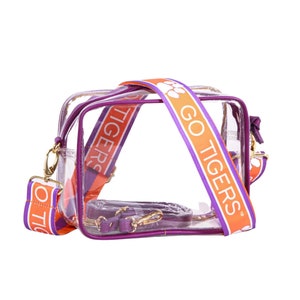 CLEMSON - Licensed - Go Tigers | Game Day | Clear Purse | Adjustable Strap | Back to School | Stadium Approved | Gifts | Crossbody | Spirit