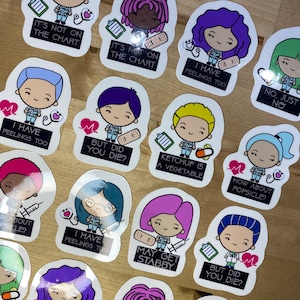 2.5x3 inch Kawaii style 16 pack Stickers Hospital Nurse Doctor Stickers Medical Die Cut Bright Fun Stickers CUSTOM option available