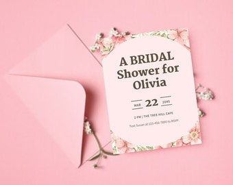 Editable bridal shower invitation, bridal shower printable invitation, wedding shower invitations, floral bridal shower invitations