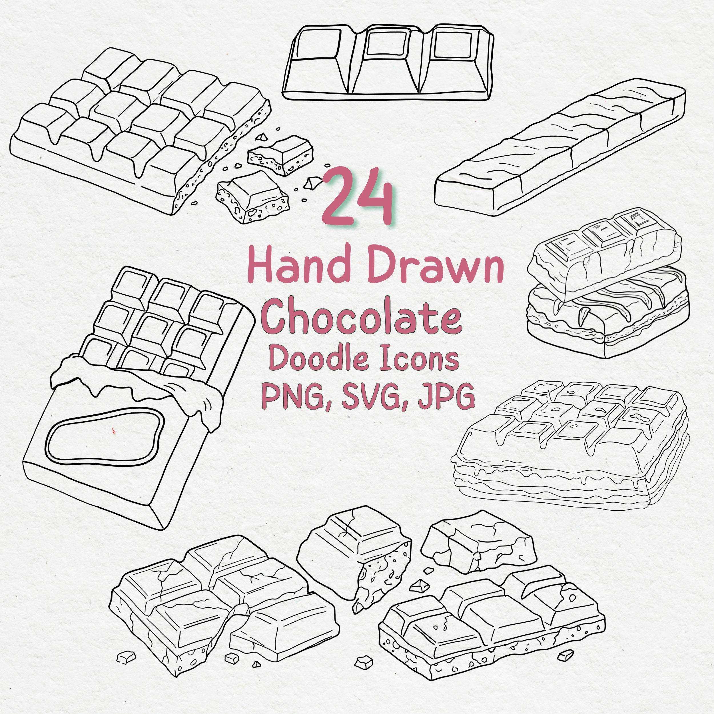 Hand-drawn Chocolate Bar Doodle Clipart: 24 SVG PNG Icons (digital ...