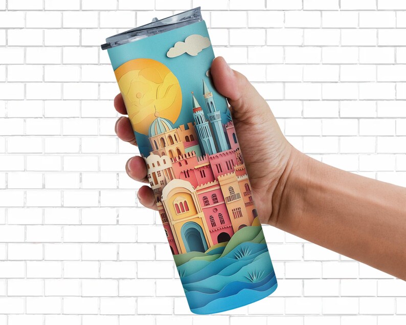Amsterdam Tumbler Wrap PNG Colorful Amsterdam Paper Cut Craft Tumbler