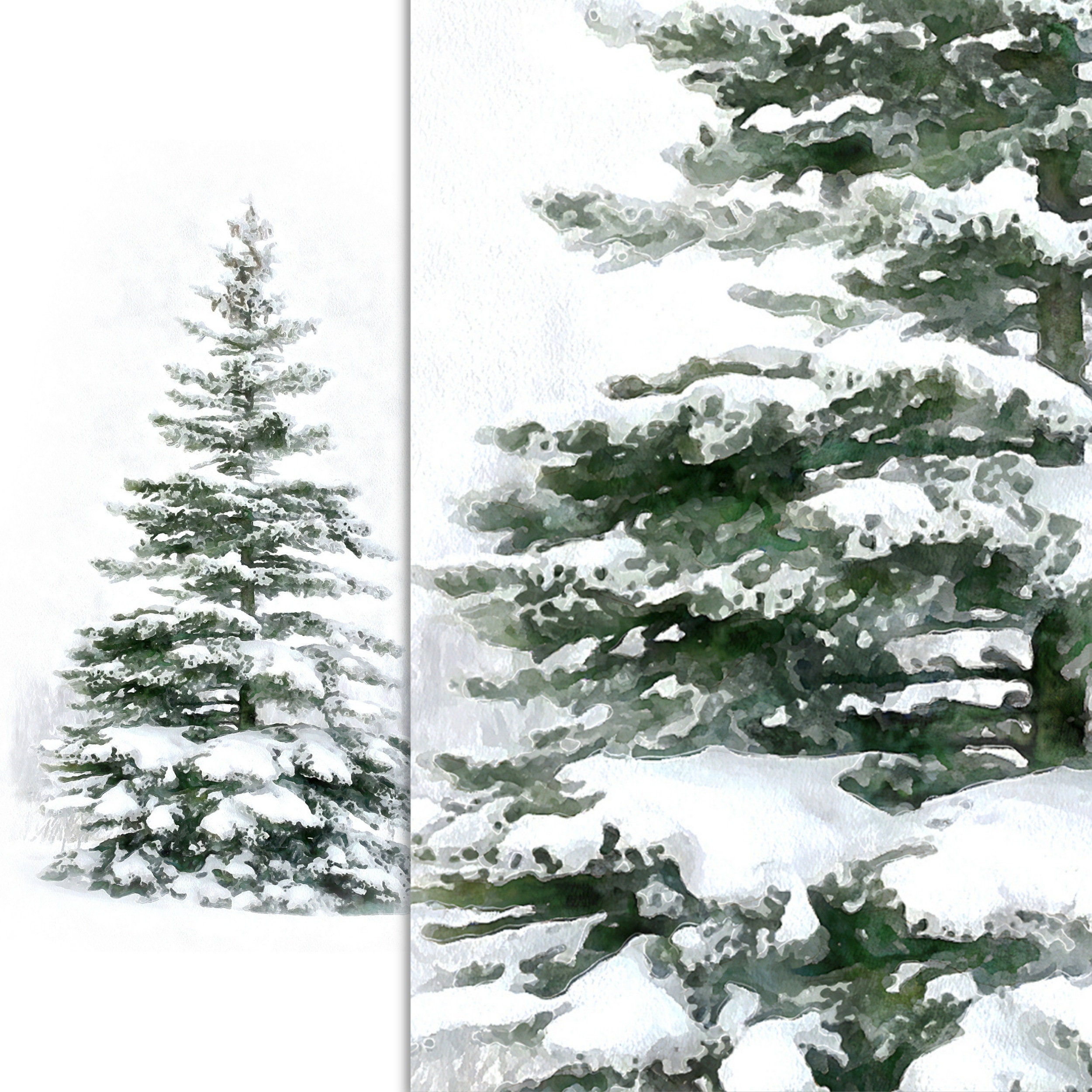 Christmas Pine Tree Prints Set of 3, Christmas Printable Snowy Tree Art ...
