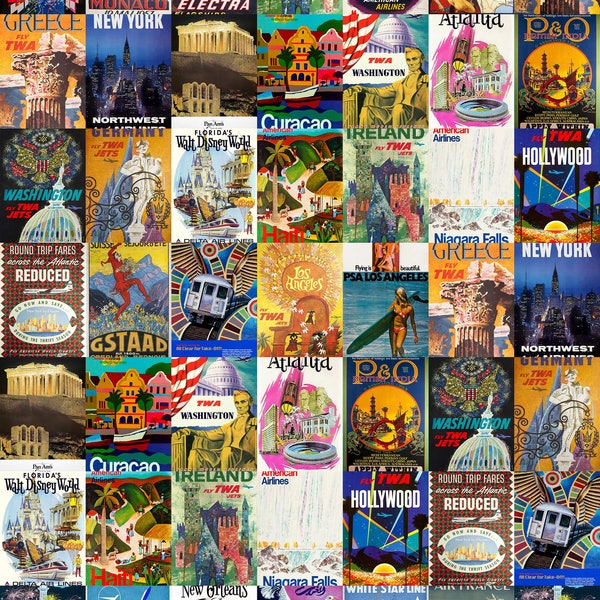 Vintage Travel Posters, Mixed 273 PCS Traditional Travel Wall Art Collage, Travel Poster Download, Room Wall Collage Posters Digital Posters