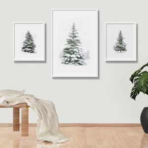 Christmas Pine Tree Prints Set of 4, Christmas Printable Snowy Tree Art ...