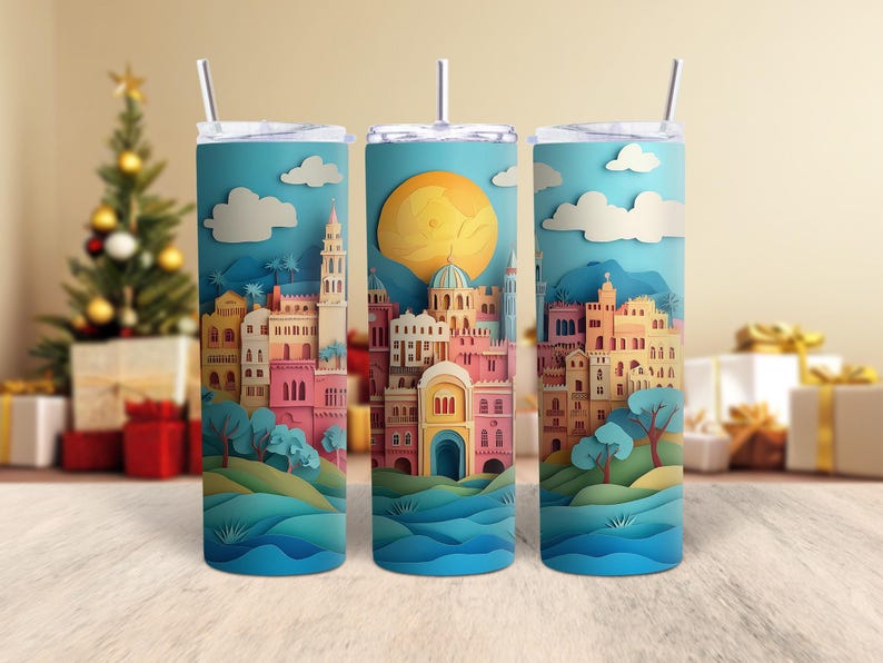 Amsterdam Tumbler Wrap PNG Colorful Amsterdam Paper Cut Craft Tumbler