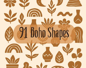 Boho Shapes SVG Clipart Bundle: Modern Abstract DIY Wall Art & Pattern Doodle, Hand Drawn Rainbow Sun, Collage Elements Digital Download