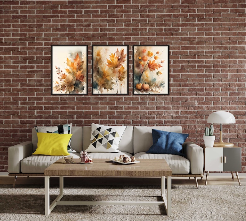 Fall Decor Prints Set of 3, Farmhouse Autumn Printable Tree Leaves Art ...