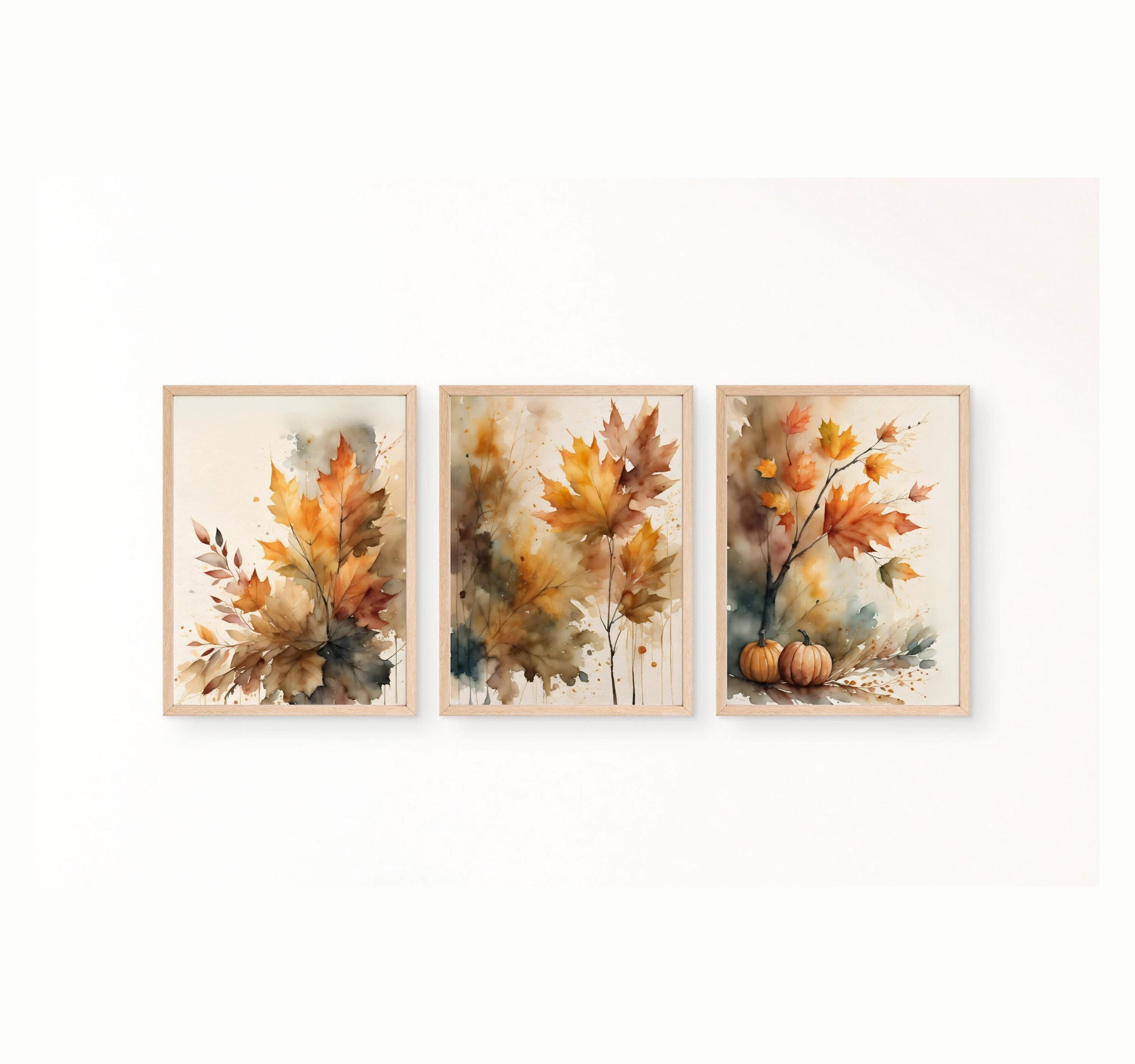 Fall Decor Prints Set of 3, Farmhouse Autumn Printable Tree Leaves Art ...
