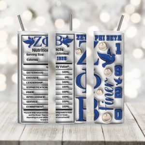 Zeta Phi Beta Nutrition Facts 3D Inflated Tumbler Wrap PNG Sorority Gift ZPB Finer 1920 Tumbler Sublimation Skinny Straight Zphib Digital