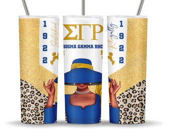 SGRHO 1922 Tumbler Wrap PNG, Blue And Yellow Sigma Gamma Rho PNG Fraternity, Sorority 1922 Tumbler Sublimation Skinny 20oz, Instant Download