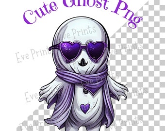 Cute Ghost With Purple Scarf Png Hand Drawn Ghost Sublimation Digital Download, Shirt, Mug Sublimation Kids Png Digital File