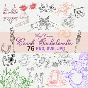 Strand vrijgezellenfeest doodle iconen: kust bruiloft clipart (PNG, SVG, JPEG digitale download)
