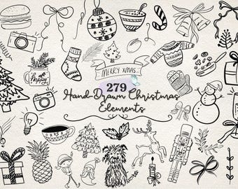 Iconos navideños: Paquete de imágenes prediseñadas navideñas PNG y SVG dibujadas a mano (descarga digital)