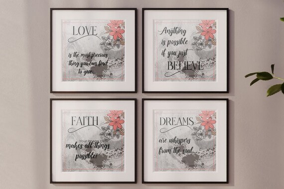 Inspirational Quotes Wall Art Set Download Love Dream | Etsy