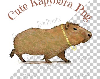 Cute Kapybara Png Hand Drawn Kapybara With Gold Necklace Sublimation Digital Download Shirt, Mug Sublimation Kids Png Digital