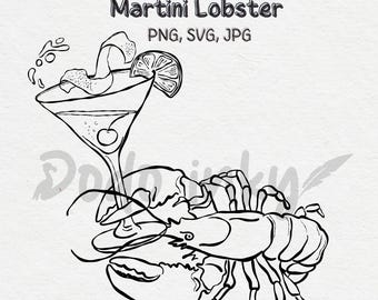 Martini homard Doodle Clipart : pêcheur dessiné à la main Art (SVG, PNG, JPEG) téléchargement numérique