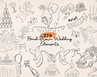 Iconos de boda dibujados a mano: Paquete de imágenes PNG y SVG (descarga digital)
