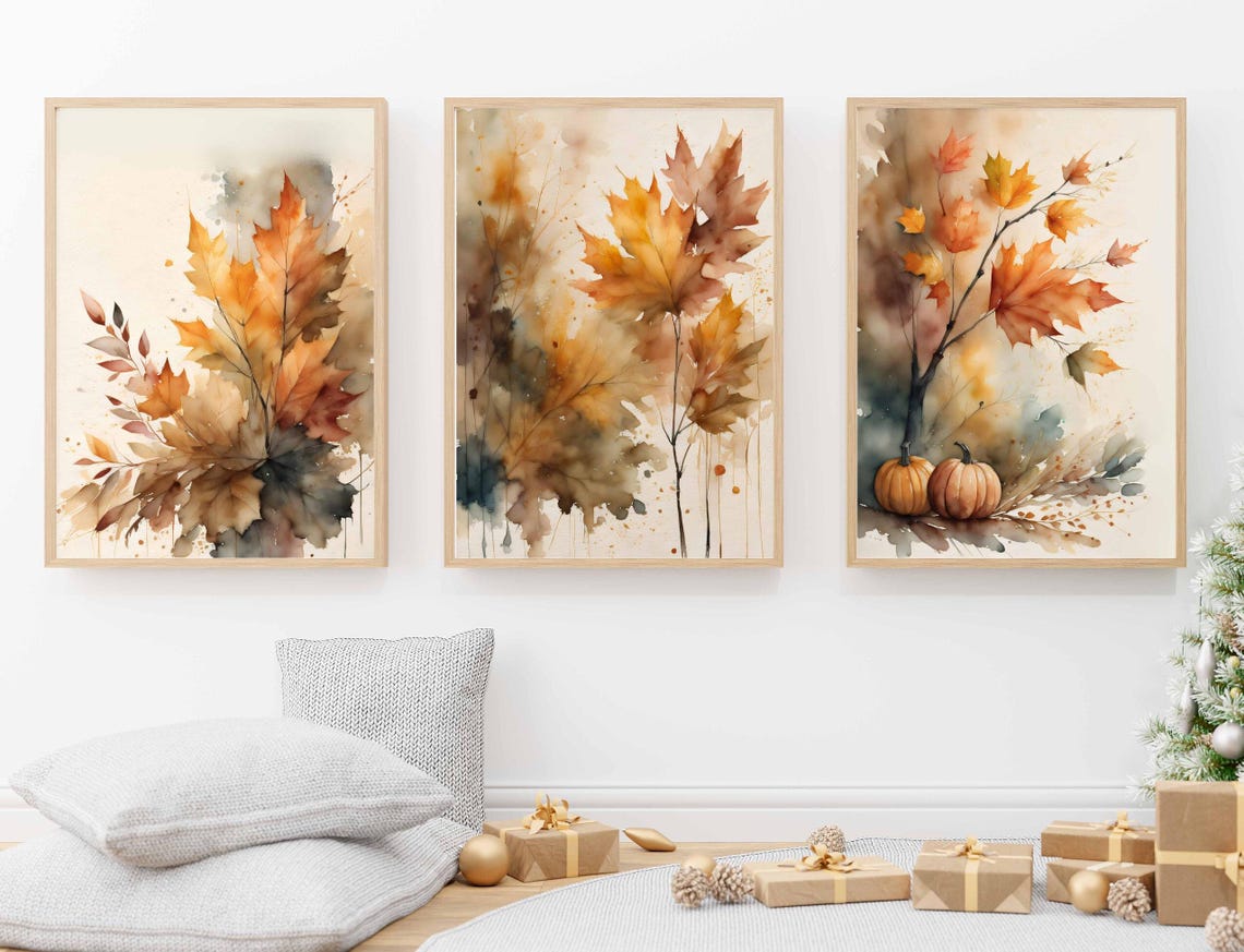 Fall Decor Prints Set of 3, Farmhouse Autumn Printable Tree Leaves Art ...