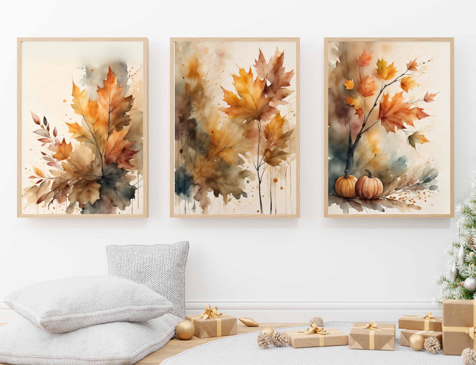 Fall Decor Prints Set of 3, Farmhouse Autumn Printable Tree Leaves Art ...