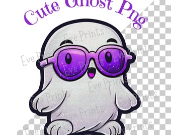 Cute Ghost With Purple Glasses Png Hand Drawn Ghost Sublimation Digital Download, Shirt, Mug Sublimation Kids Png Digital File