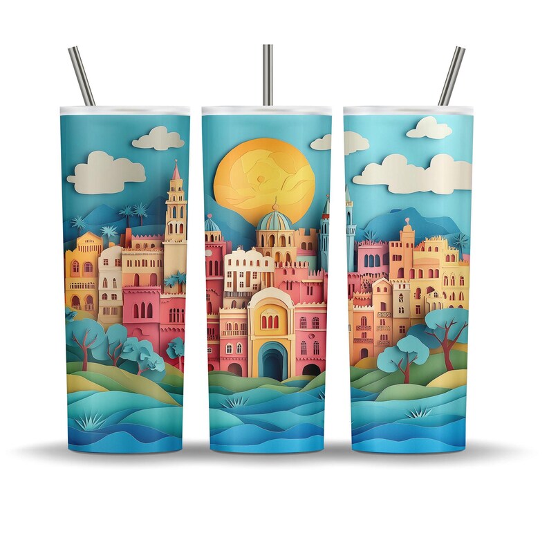 Amsterdam Tumbler Wrap PNG Colorful Amsterdam Paper Cut Craft Tumbler