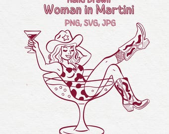 Ilustración de chica Martini: Despedida de soltera estilo western (SVG, PNG, JPG) Descarga digital