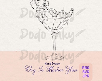 Ilustración de perro en copa de martini: icono de cóctel caprichoso (descarga digital SVG, PNG, JPEG)