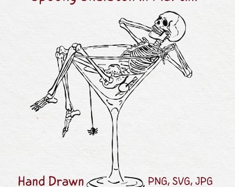 Clipart de Martini de esqueleto espeluznante: Icono de Halloween dibujado a mano, editable (SVG, PNG) Descarga digital