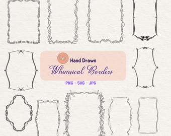 Bordes dibujados a mano: Marcos originales, imágenes prediseñadas para invitaciones (PNG, SVG, JPEG) (Descarga digital)