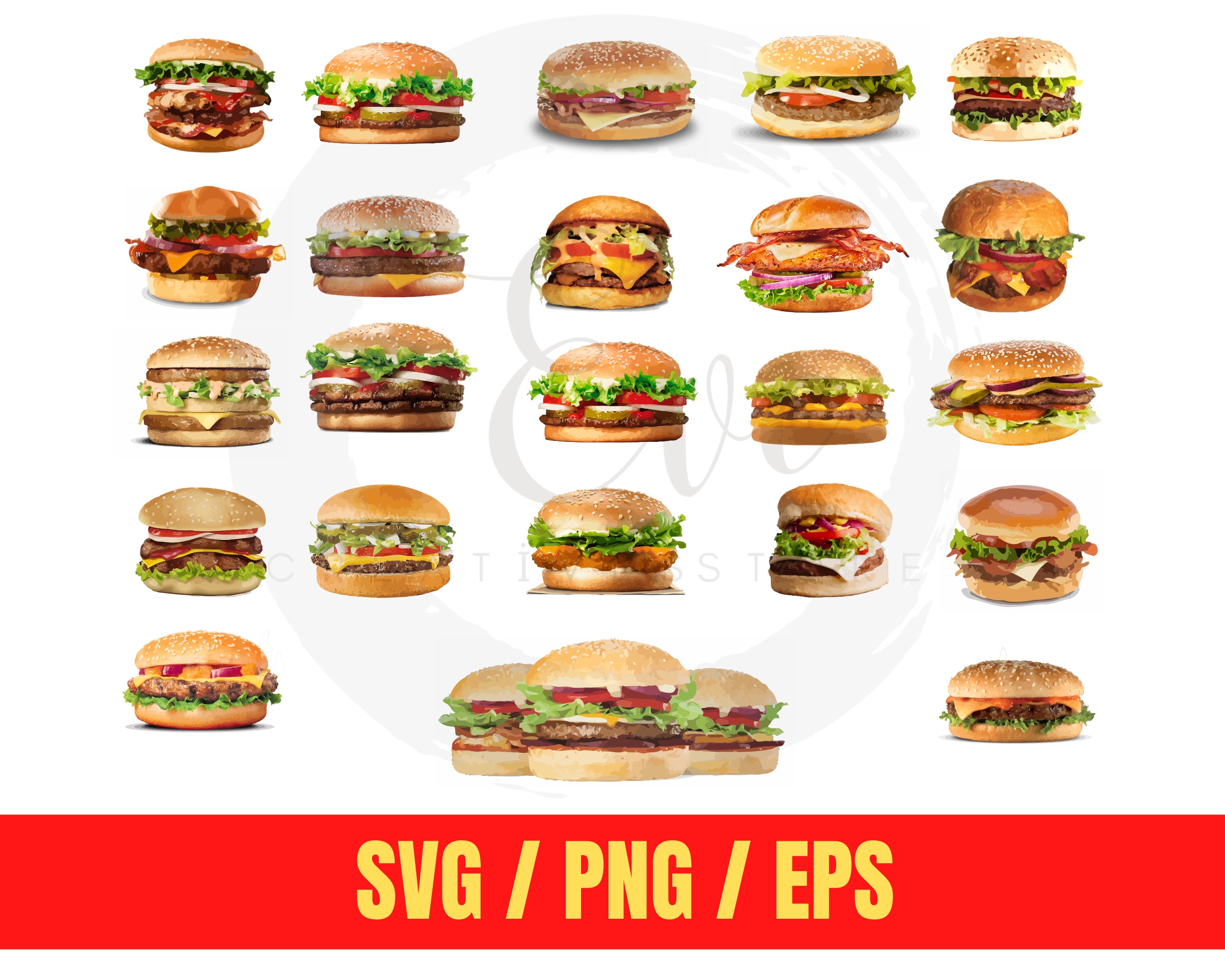 Wall Decor Fast Food Clipart Collection Food color doodles SVG Bundle ...